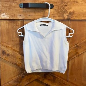 White collard tank top with stretchy material